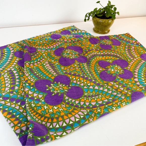 Vintage Other - VINTAGE Boho 70s Retro Purple & Green Fabric Curtain - Cotton